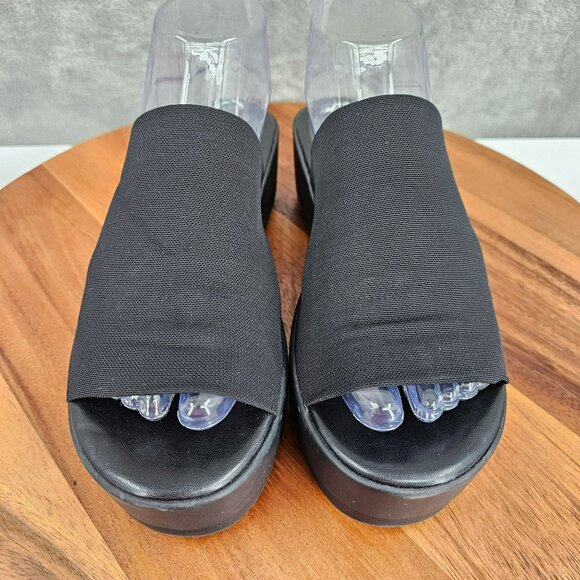 Mossimo Platform Slides 8 Black Fabric Stretch Flatform 90s Retro Stylish Trendy - Picture 5 of 14